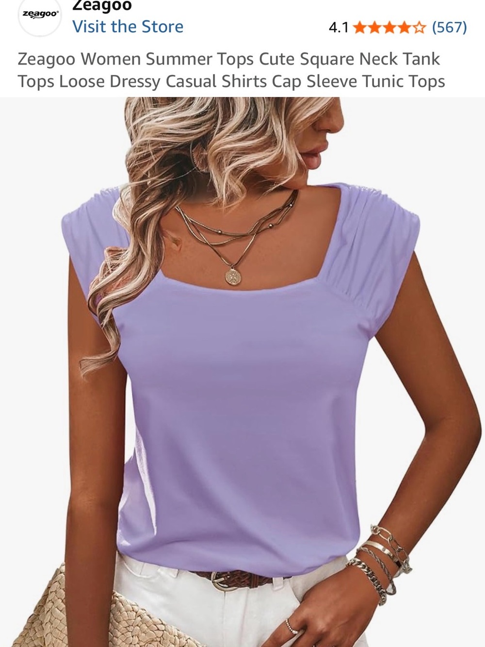 zeagoo Lavender Square Neck Cap Sleeve Tank Top